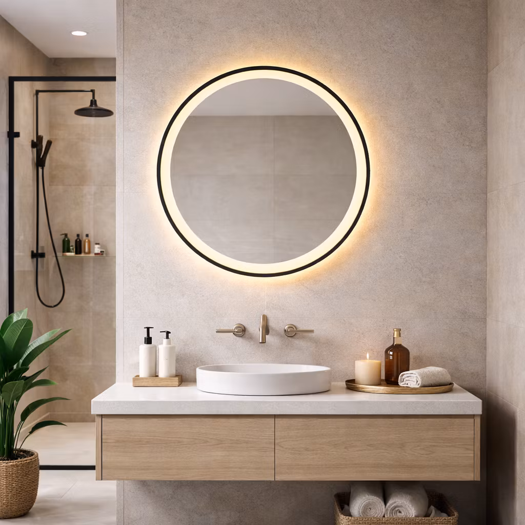 Badrumsspegel Radi 60 cm – dimbar med touchfunktion, färgjusterbar med värme