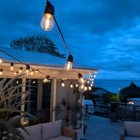 LY Sweden Premium solcells-ljusslinga med solpanel (10–20 m) – utbytbara E27 LED-lampor