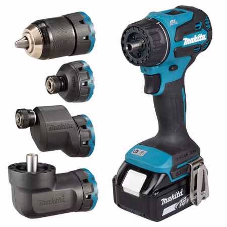 Makita DDF491ZJ01 – batteridriven borrskruvdragare 18 V LXT med 4 utbytbara huvuden