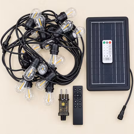 LY Sweden Hybrid Ljusslinga E27 10-20 m med 20-40 LED-lampor – Solenergi & 230V - IP65