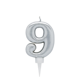 Tårtljus Silver Siffra 9