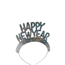 Diadem, Happy New Year, holografiskt silver, 6-pack