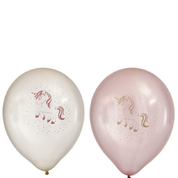 Latexballonger Vit och Rosa med Enhörning  8pcs
