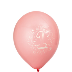 Latexballonger Rosa med Siffra 1 6pcs