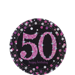 Papperstallrikar Happy Birthday Sparkling Pink 50