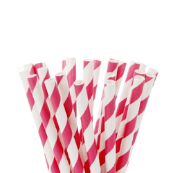 House of Marie Papperssugrör, Randiga, fuchsia-vita, 20pack