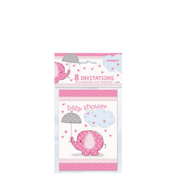 Baby Shower Inbjudningskort Girl Umbrellaphant