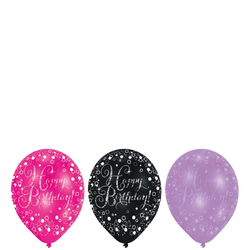 Latexballonger Grattis Metallic Rosa Lila Svart 6st