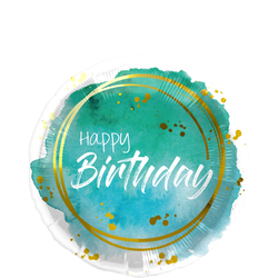 Folieballong Happy Birthday Turkos & Guld