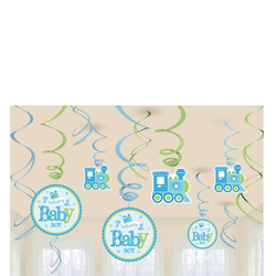 Welcome Little One Boy Blue Train Swirls Decorations 12 st