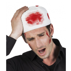 Blodigt huvudbandage
