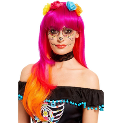 Peruk Day of the Dead Rosa och Orange