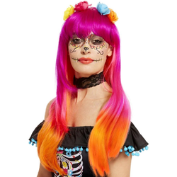 Peruk Day of the Dead Rosa och Orange