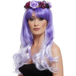 Peruk Lila Ombre med blommor