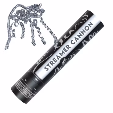 Konfettikanon Serpentiner Silver 25 cm – Metallic Effekt