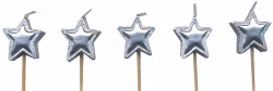 Stjärnor, 5 st silverfärgade tårtljus