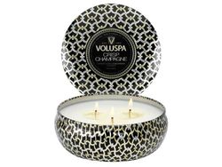 Voluspa 3-Wick Candle In Decorative Tin - Crisp Champagne
