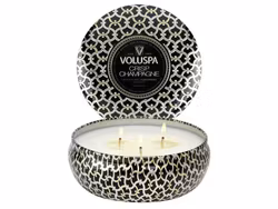 Voluspa 3-Wick Candle In Decorative Tin - Crisp Champagne