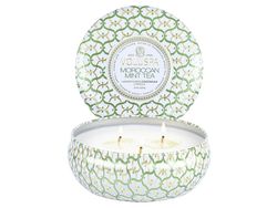 Voluspa 3-Wick Candle In Decorative Tin - Moroccan Mint tea