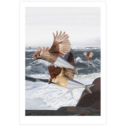 Herring sparrows at Mjölskär lighthouse 70x100