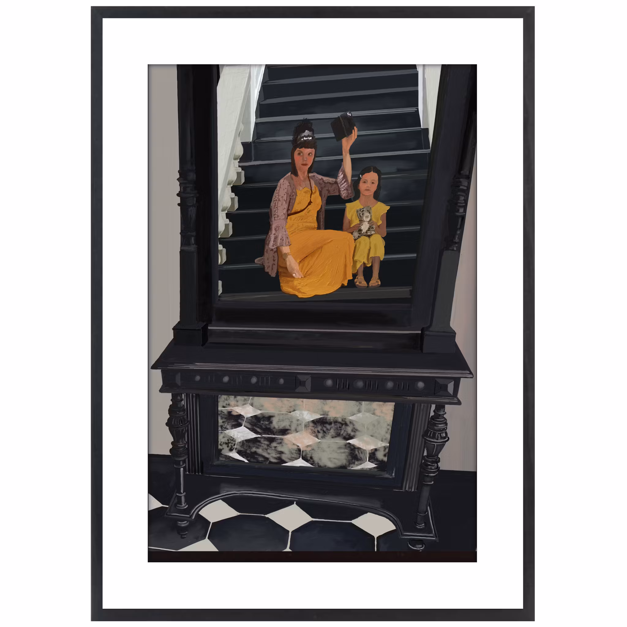 Tavla Selfie Avanzato svart ram med passepartout 50x70