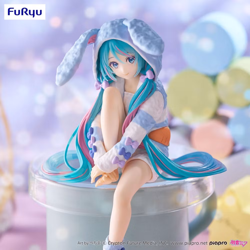 Hatsune Miku Noodle Stopper PVC Statue Hatsune Miku Rabbit Ear Hood Pajama Blue Color Ver. 14 cm