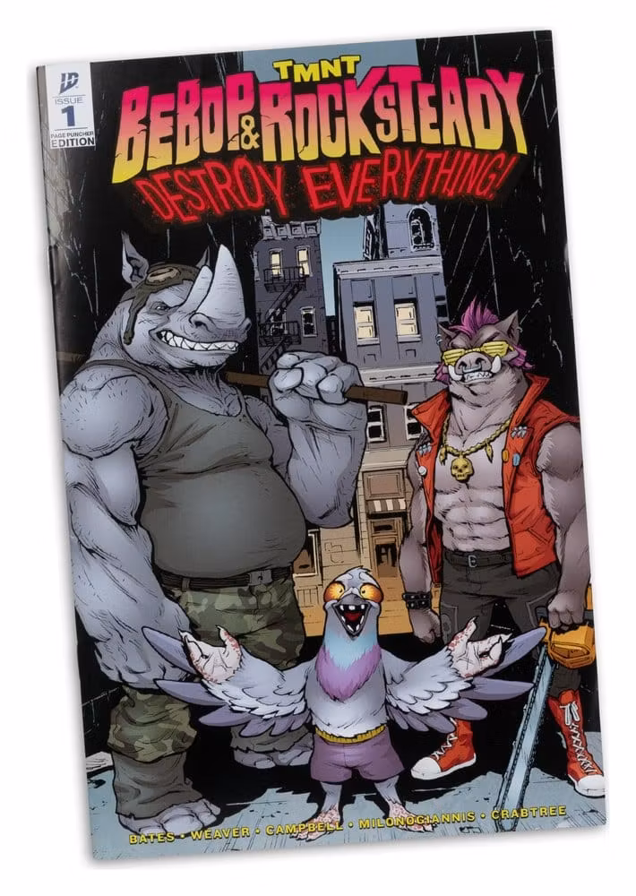 Teenage Mutant Ninja Turtles Page Punchers Action Figure Rocksteady 17 cm m/tegneseriehefte