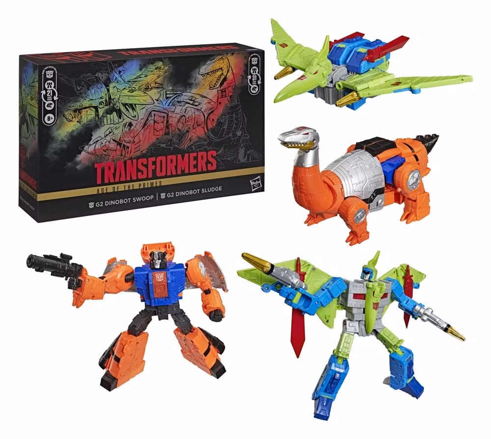 Transformers Age of the Primes Leader Class Action Figure 2-Pack G2 Dinobot Swoop & G2 Dinobot Sludge 19 cm (Transportskadet eske)