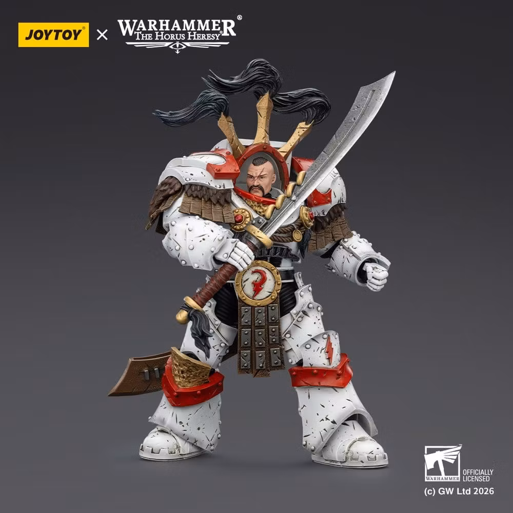 Warhammer 40,000 Action Figure White Scars Legion Praetor in Cataphractii Terminator Armour with Cyber Hawk Chogorian sword and combi-melta 14 cm