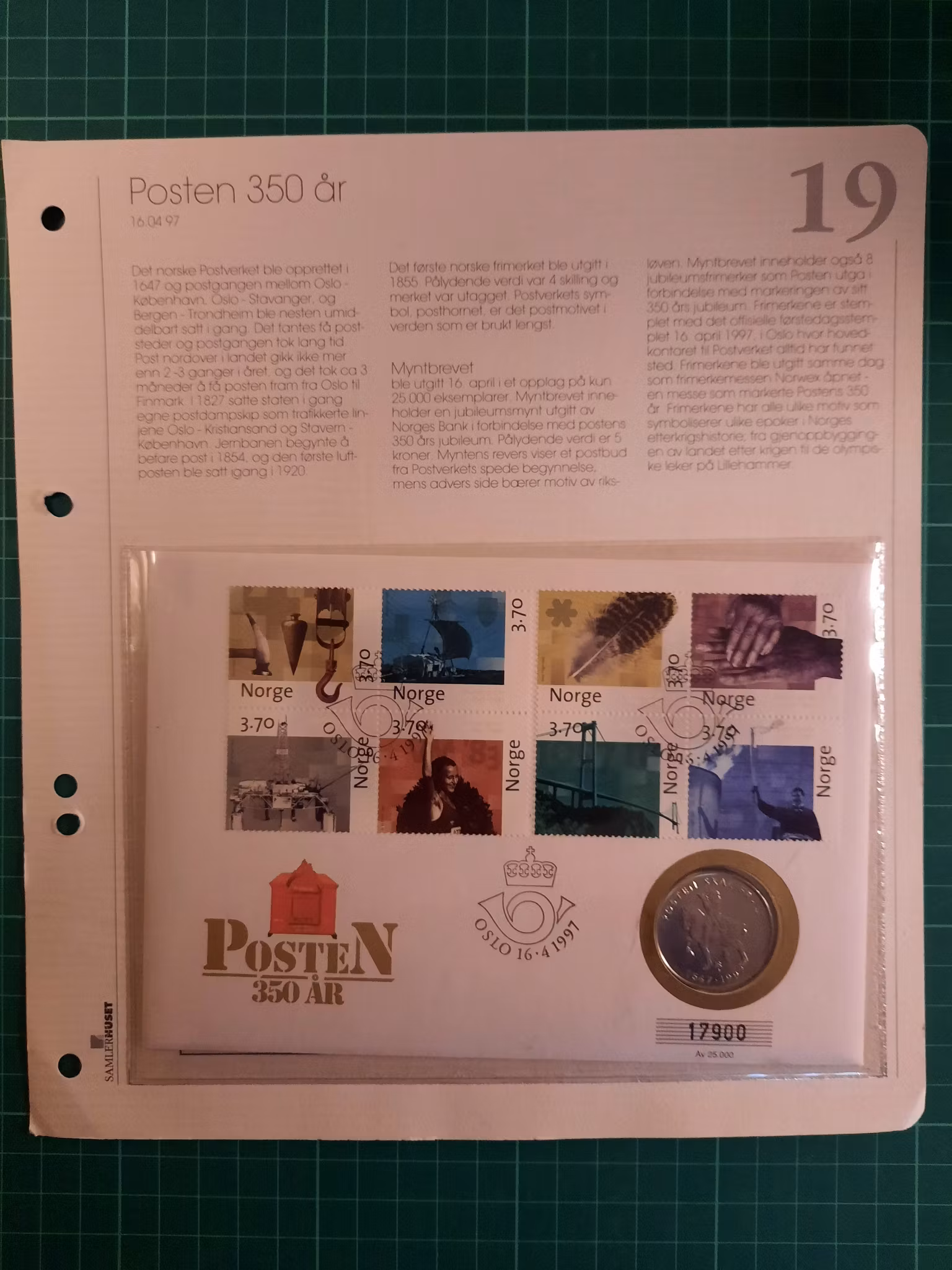 Myntbrev 19 posten 350 år