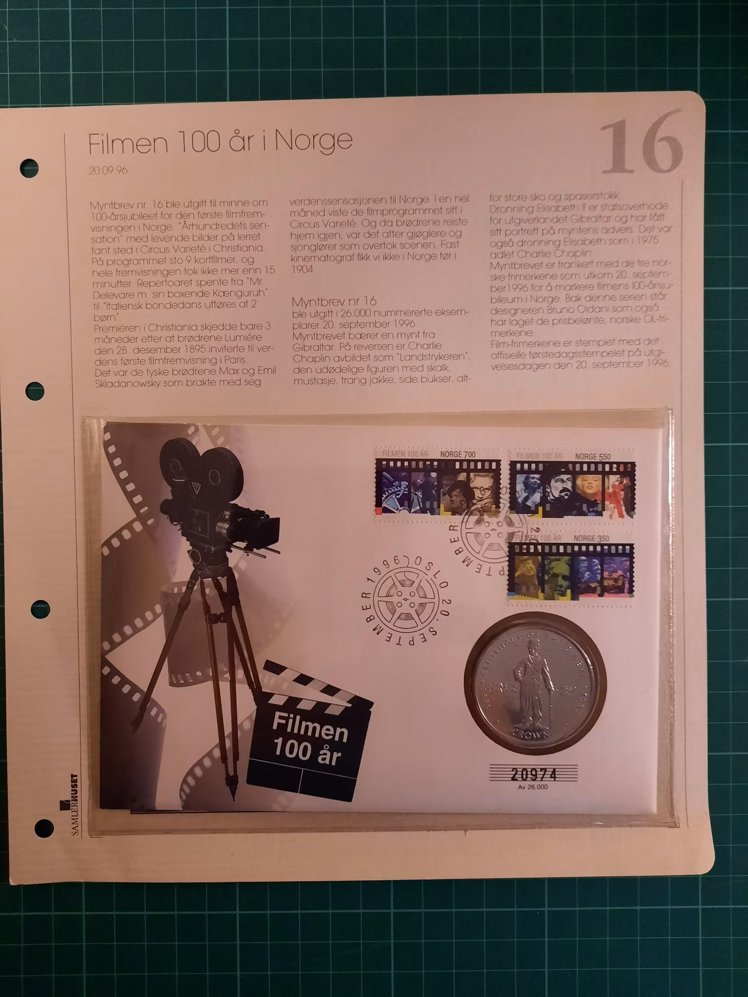 Myntbrev 16 Filmen 100 år i Norge
