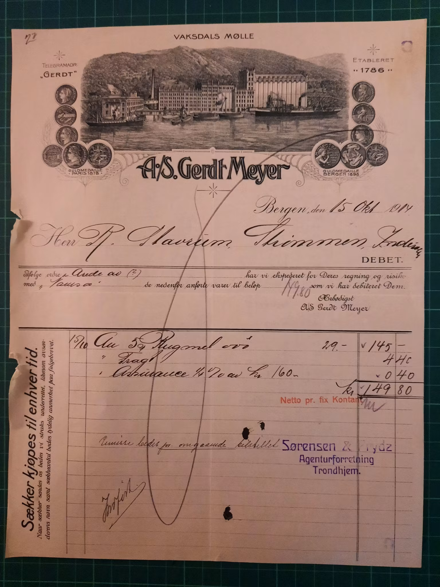 Faktura Gerdt Meyer 1914