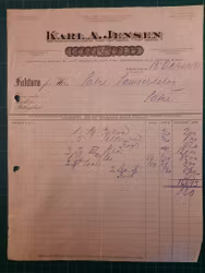 Faktura Karl A. Jensen 1914