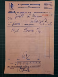 Faktura A.S. Jacobsens farveudsalg 1957