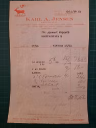 Faktura Karl A. Jensen 1952