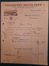 Faktura Porsgrund metalverk 1929
