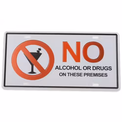 Emaljeskilt No alcohol or drugs...