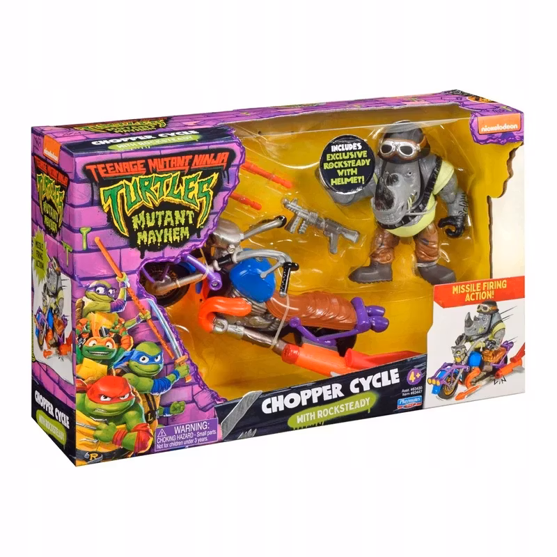 Turtles Mutant Mayhem Rocksteady with Chopper cycle