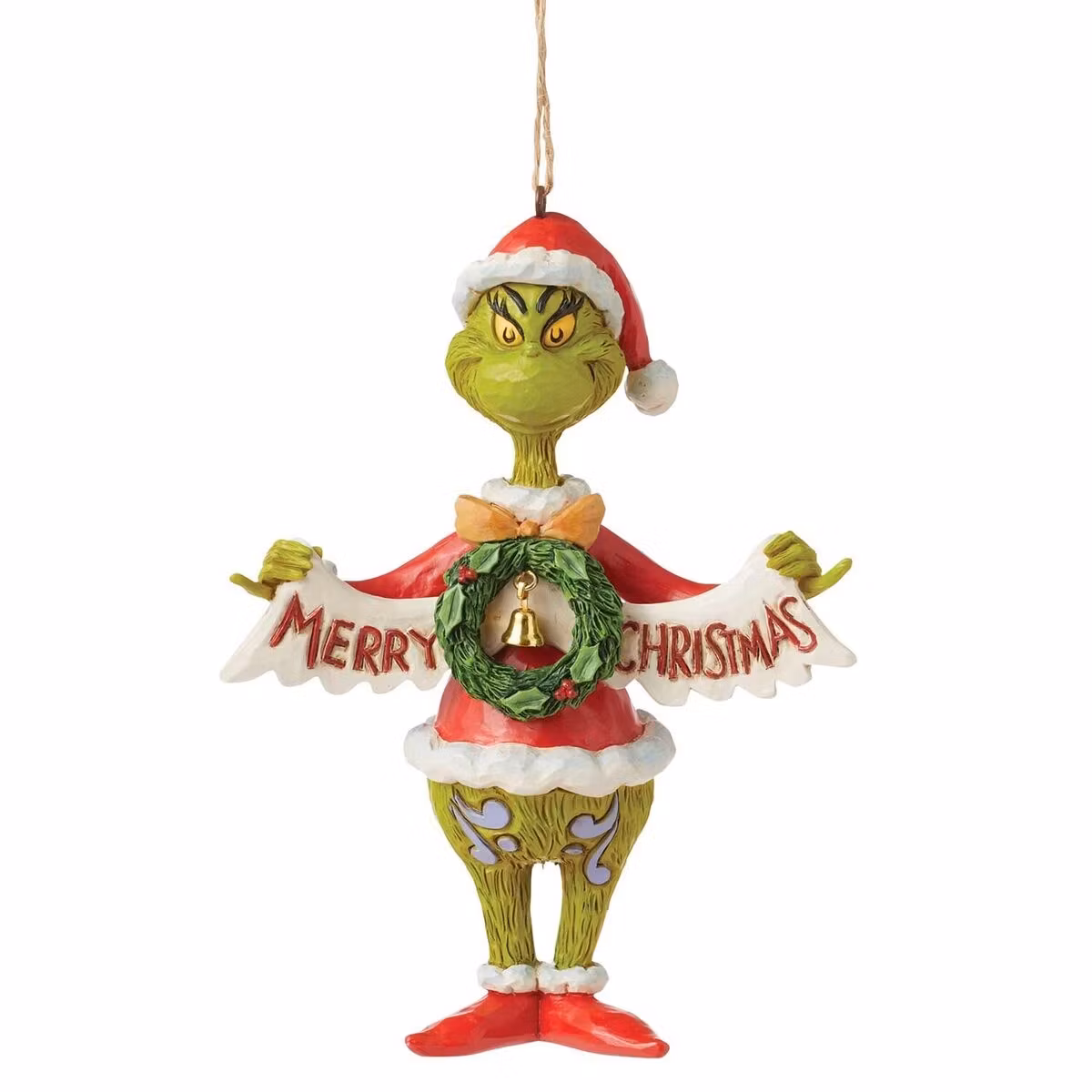 Grinch Holding Merry Christmas Banner (Hanging Ornament)