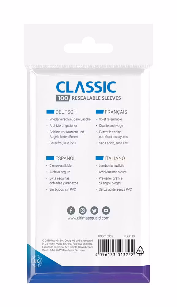 Ultimate Guard Classic Sleeves Standard Size (100) - Resealable