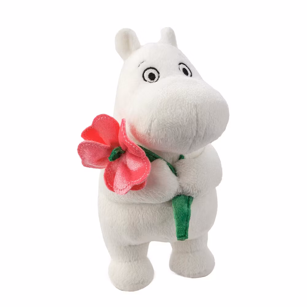 Mummitrollet Bamse : Mummitrollet med Rosa blomst 17cm