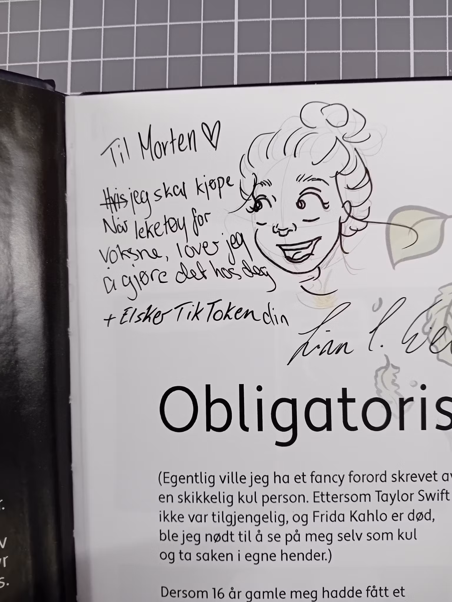 Ikke mesterlig gjennomført, men kreativt tenkt (Med signert hilsen og tegning)