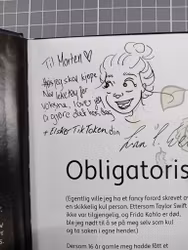 Ikke mesterlig gjennomført, men kreativt tenkt (Med signert hilsen og tegning)
