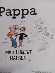 Pappa med hjerte i halsen m/tegning og autograf