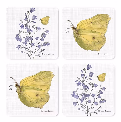 Glasunderlägg 4-pack Blåklockor/Citronfjäril Emma Sjödin