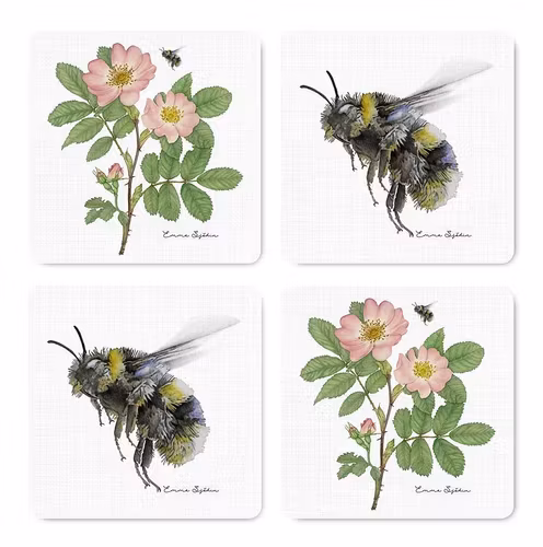 Glasunderlägg 4-pack Nyponros/Humla Emma Sjödin