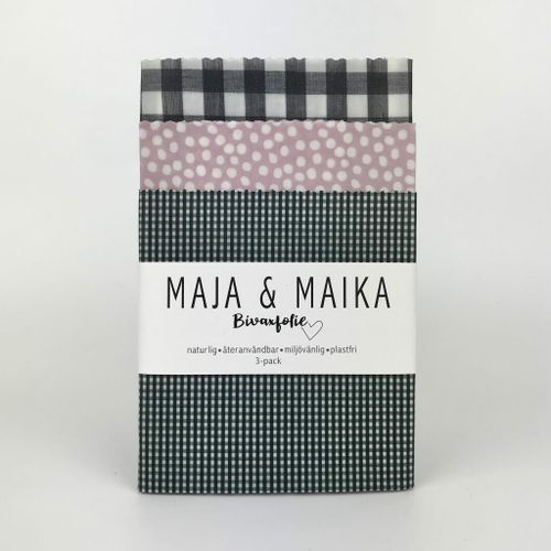 Bivaxfolie 3-pack Rosa & rutig