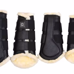 Montar Benskydd med Fårskinn 4-pack - Svart