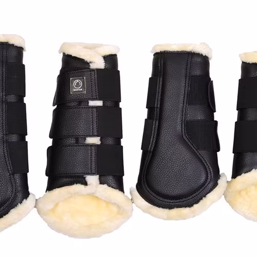 Montar Benskydd med Fårskinn 4-pack - Svart