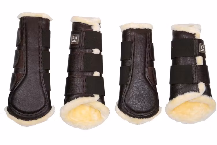Montar Benskydd med Fårskinn 4-pack - Brun